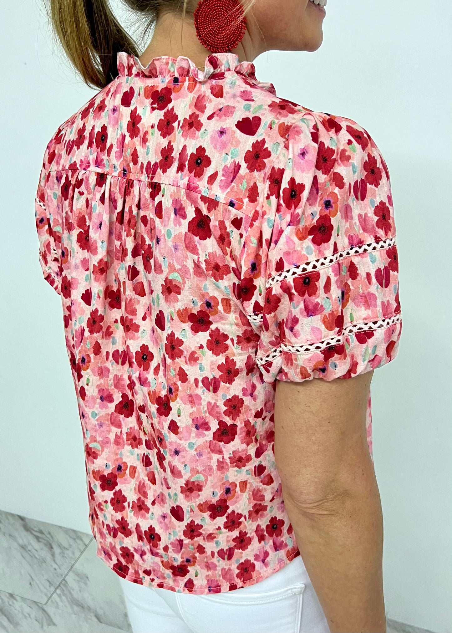 Alexia Red Watercolor Floral Top