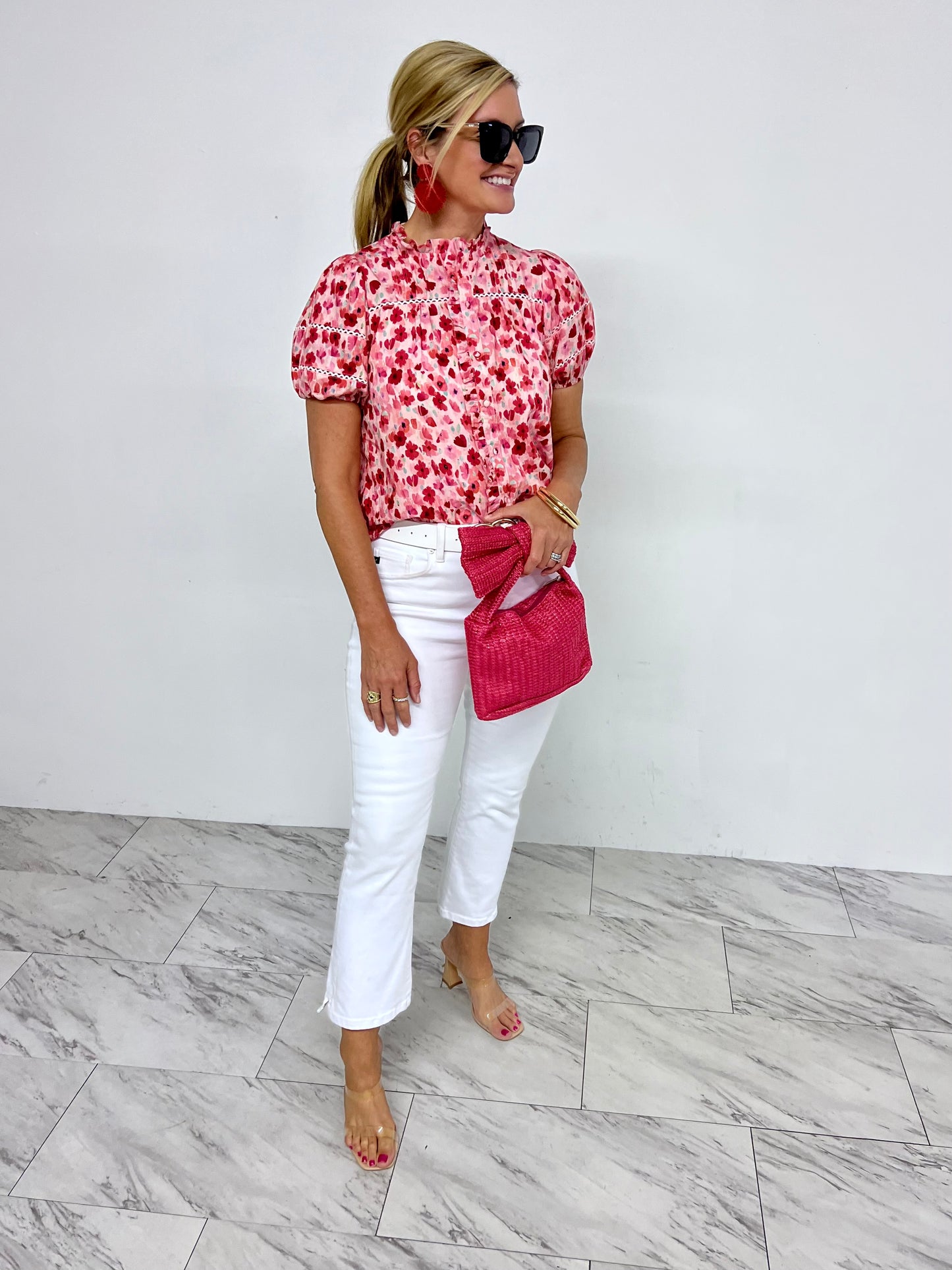 Alexia Red Watercolor Floral Top