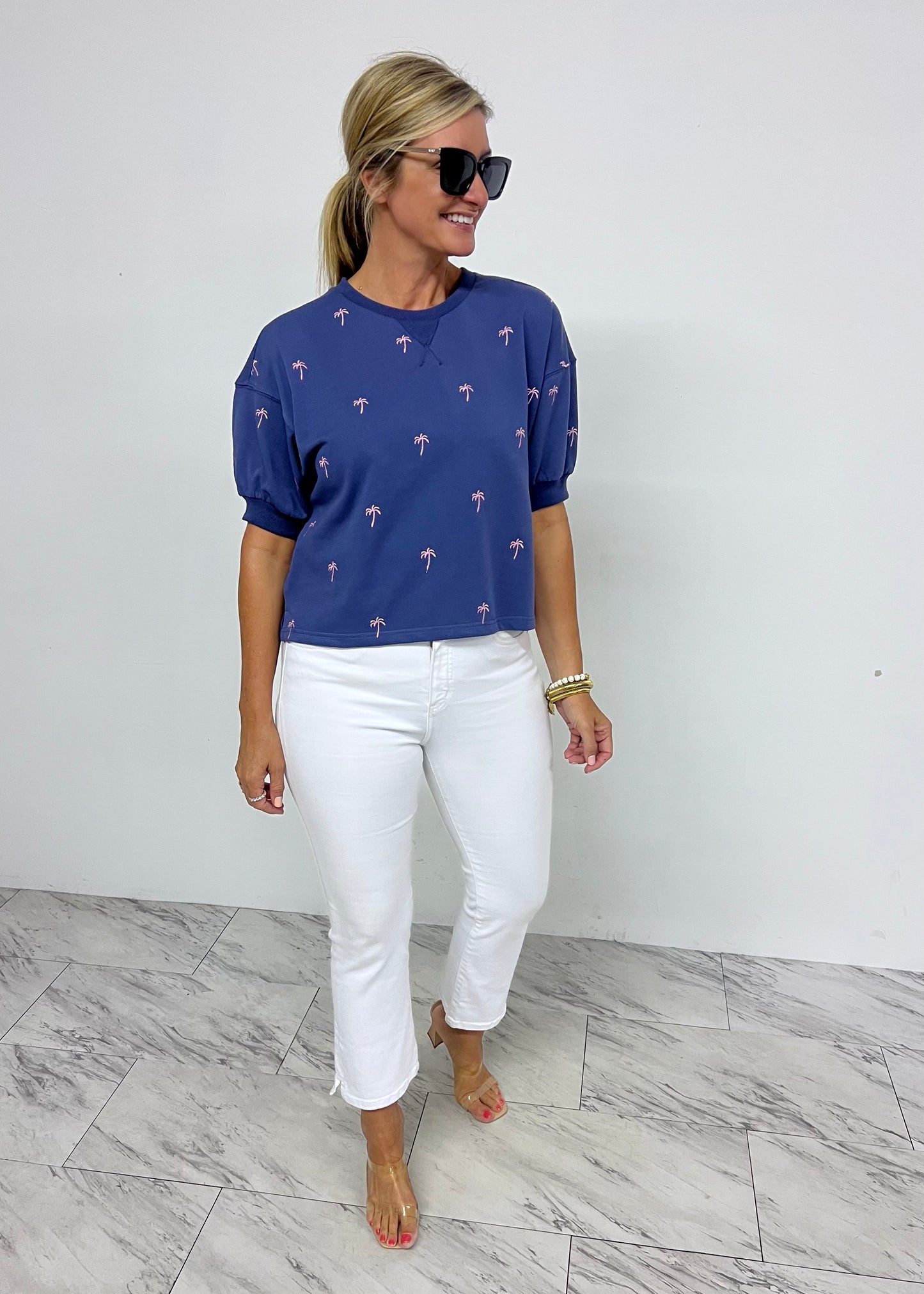 Pacific Palm Embroidered Top-FINAL SALE