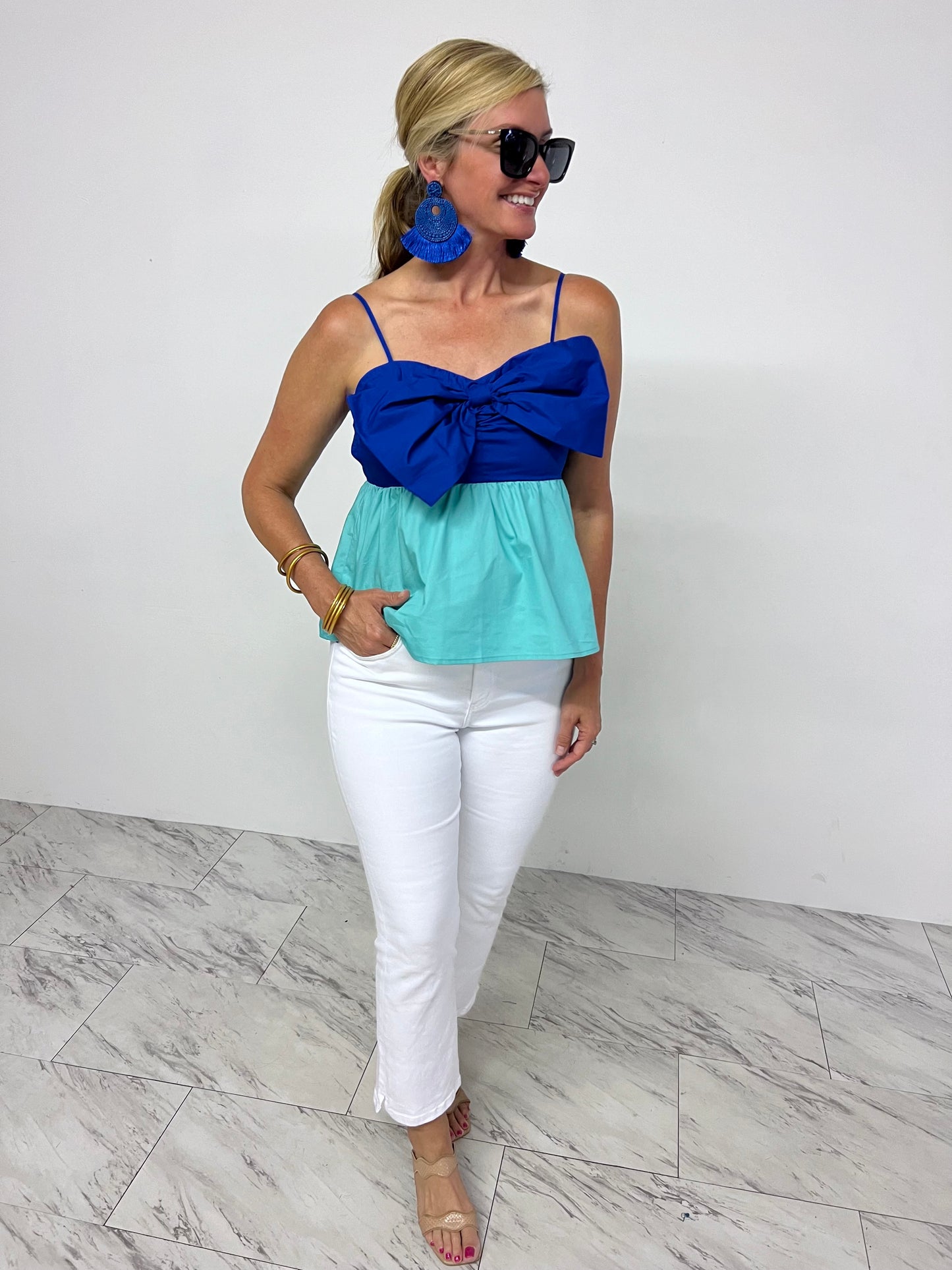 Eloise Bow Top (Blue)-FINAL SALE