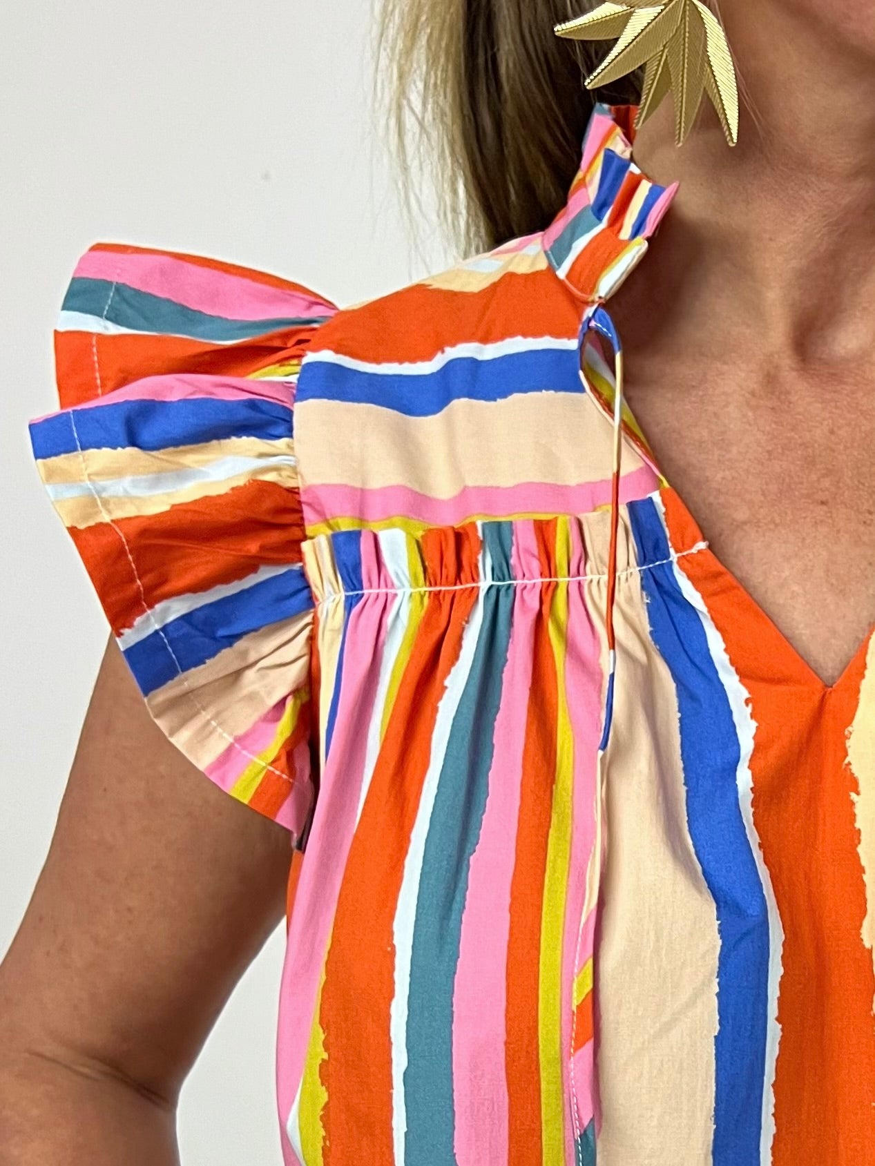 Paradise Stripe Flutter Sleeve Top-FINAL SALE