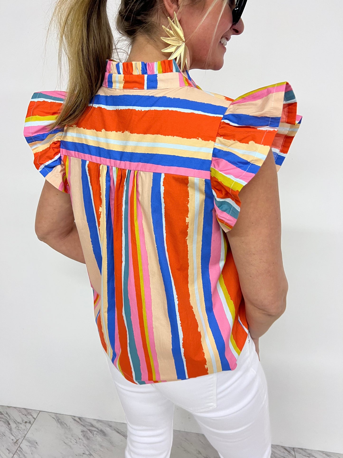 Paradise Stripe Flutter Sleeve Top-FINAL SALE