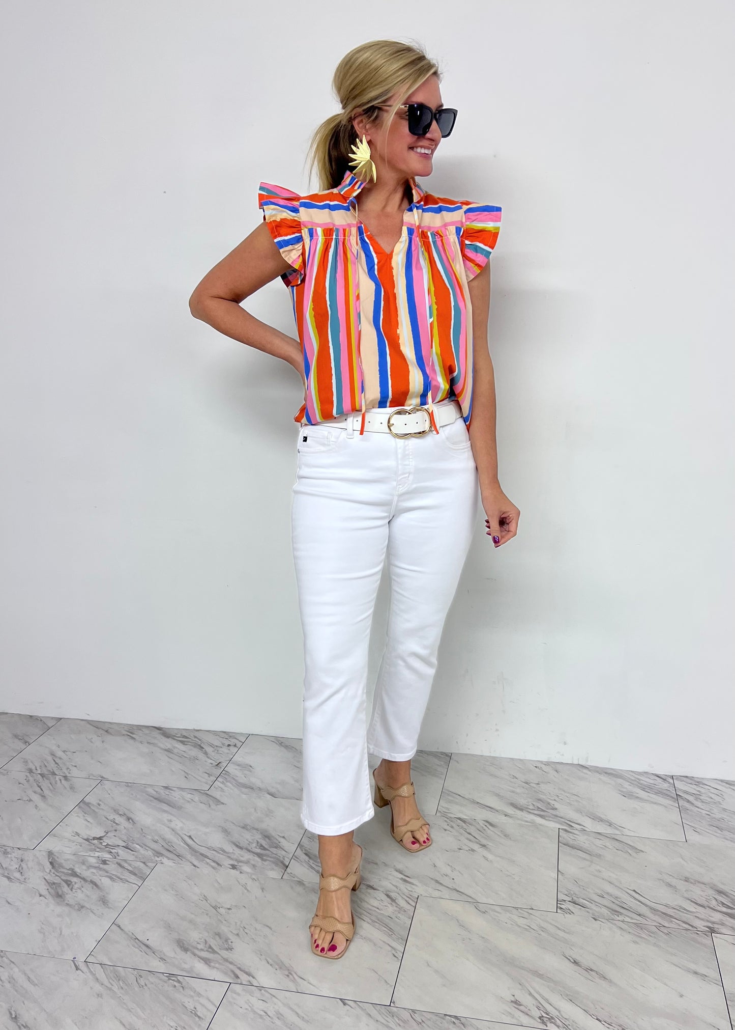 Paradise Stripe Flutter Sleeve Top-FINAL SALE