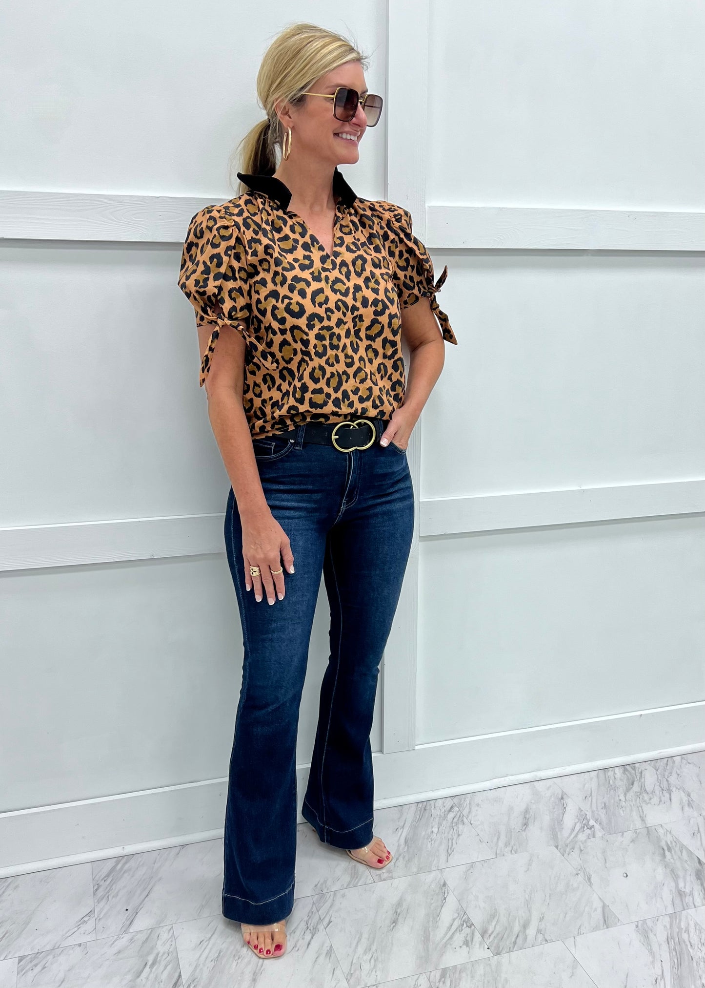Chandler Cheetah Tie Sleeve Top