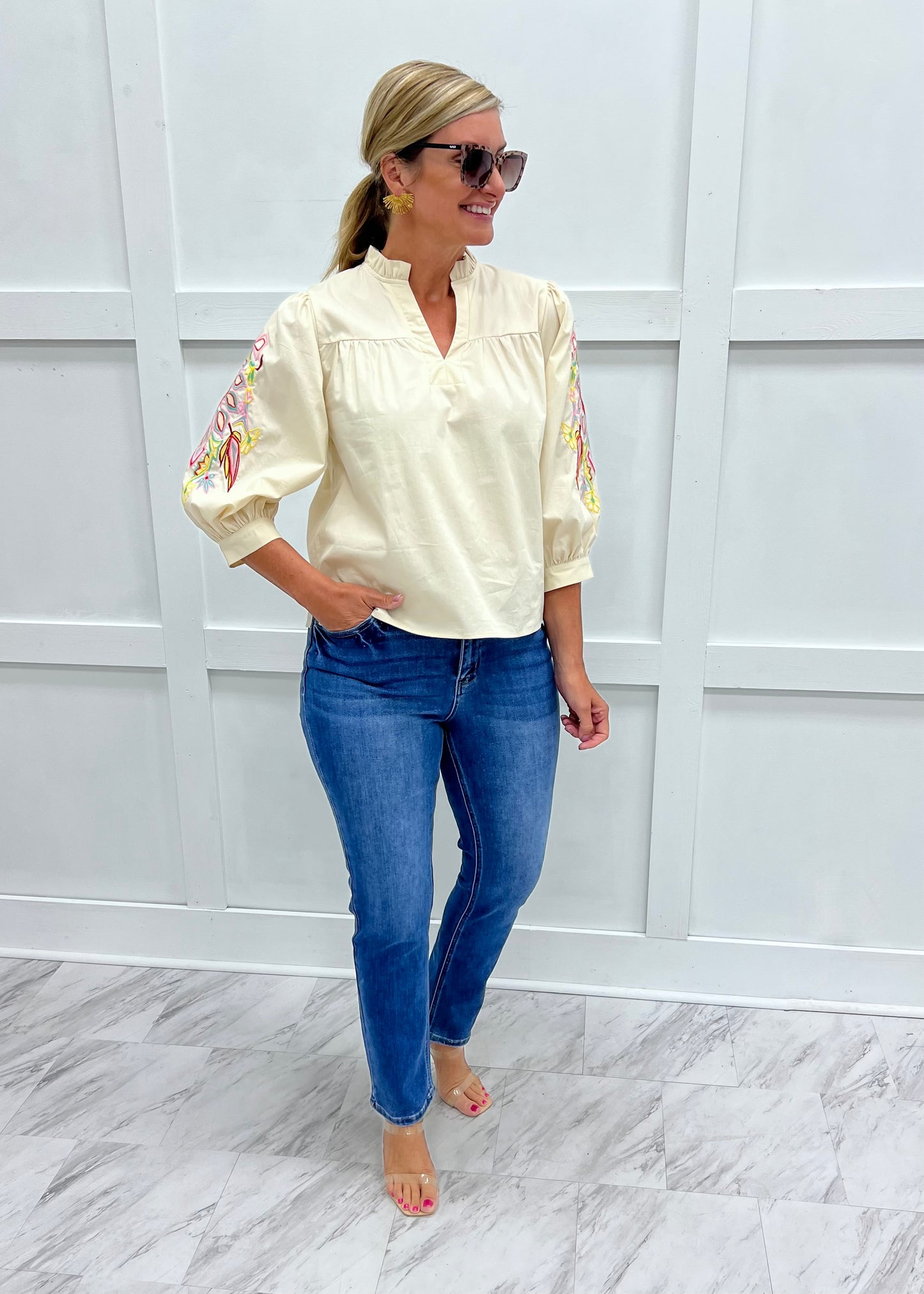 Calloway Embroidered Sleeve Top