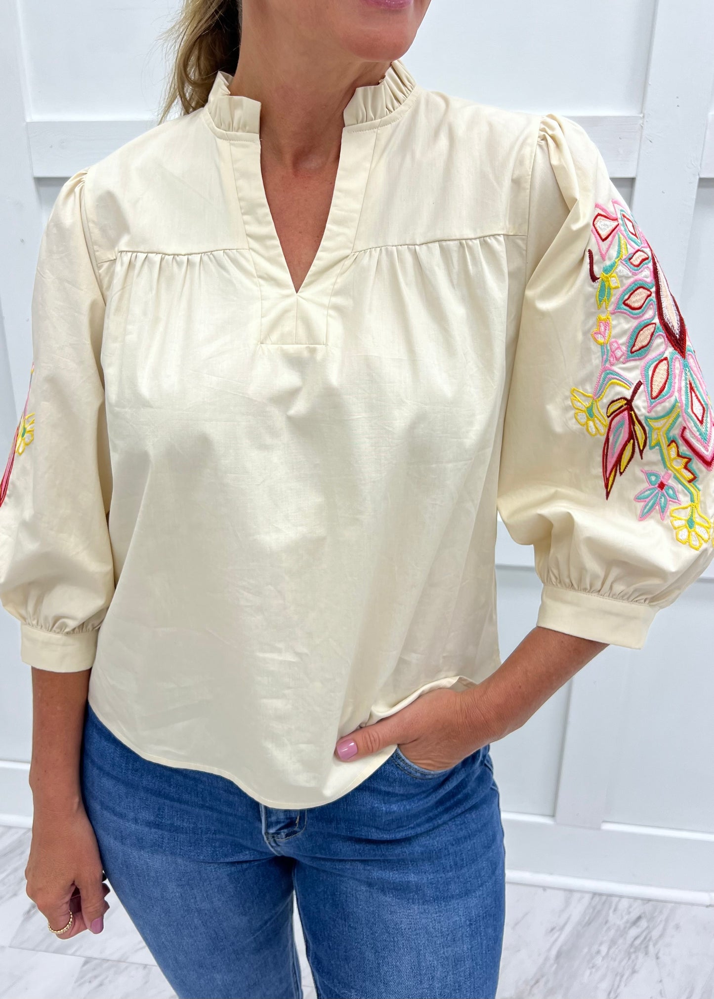 Calloway Embroidered Sleeve Top
