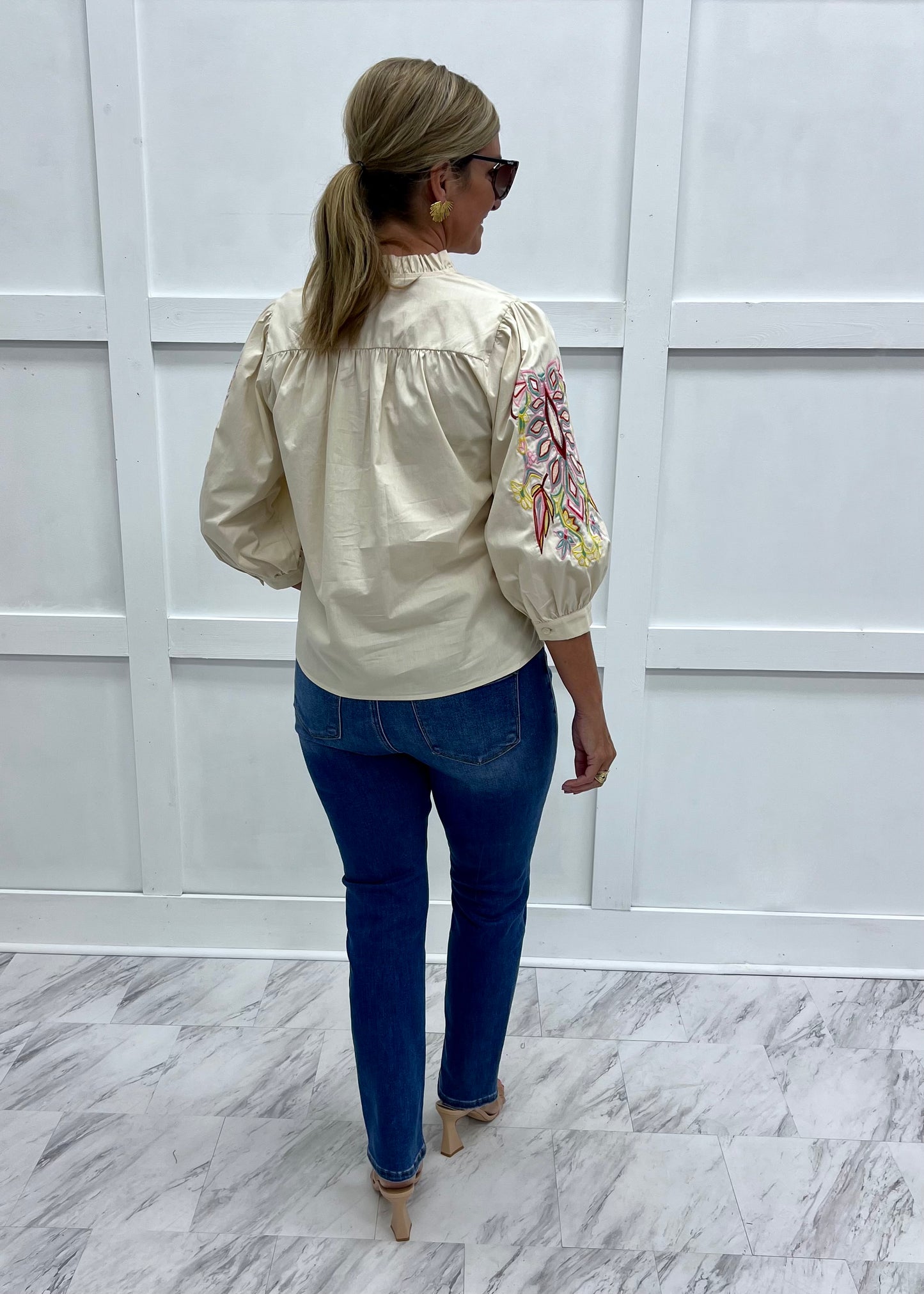 Calloway Embroidered Sleeve Top