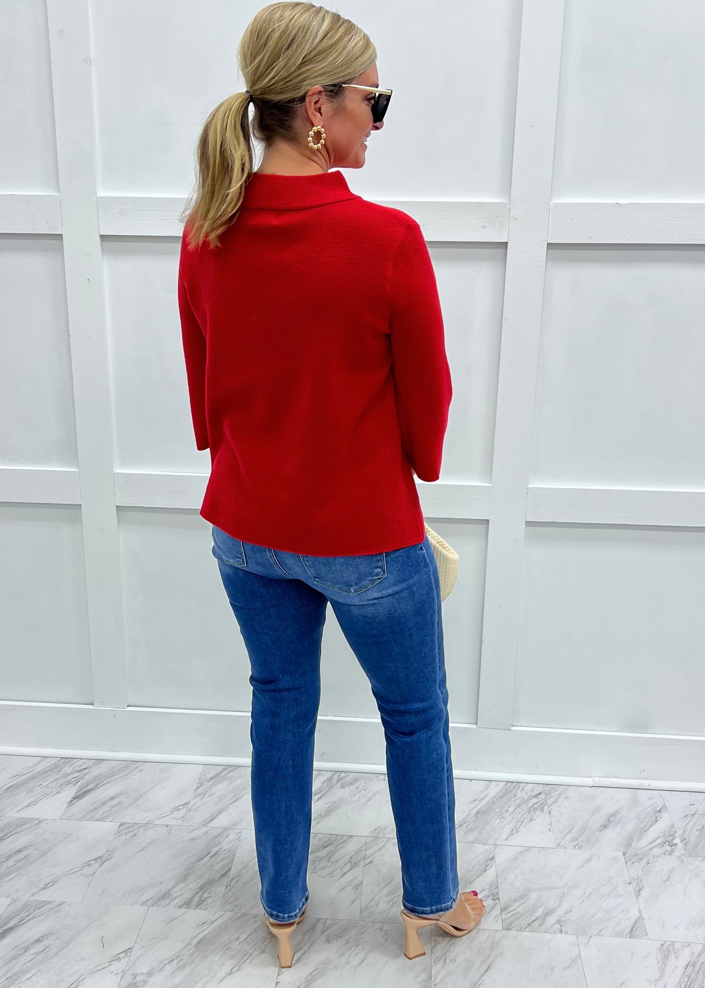 Estelle Red Mock Neck Sweater