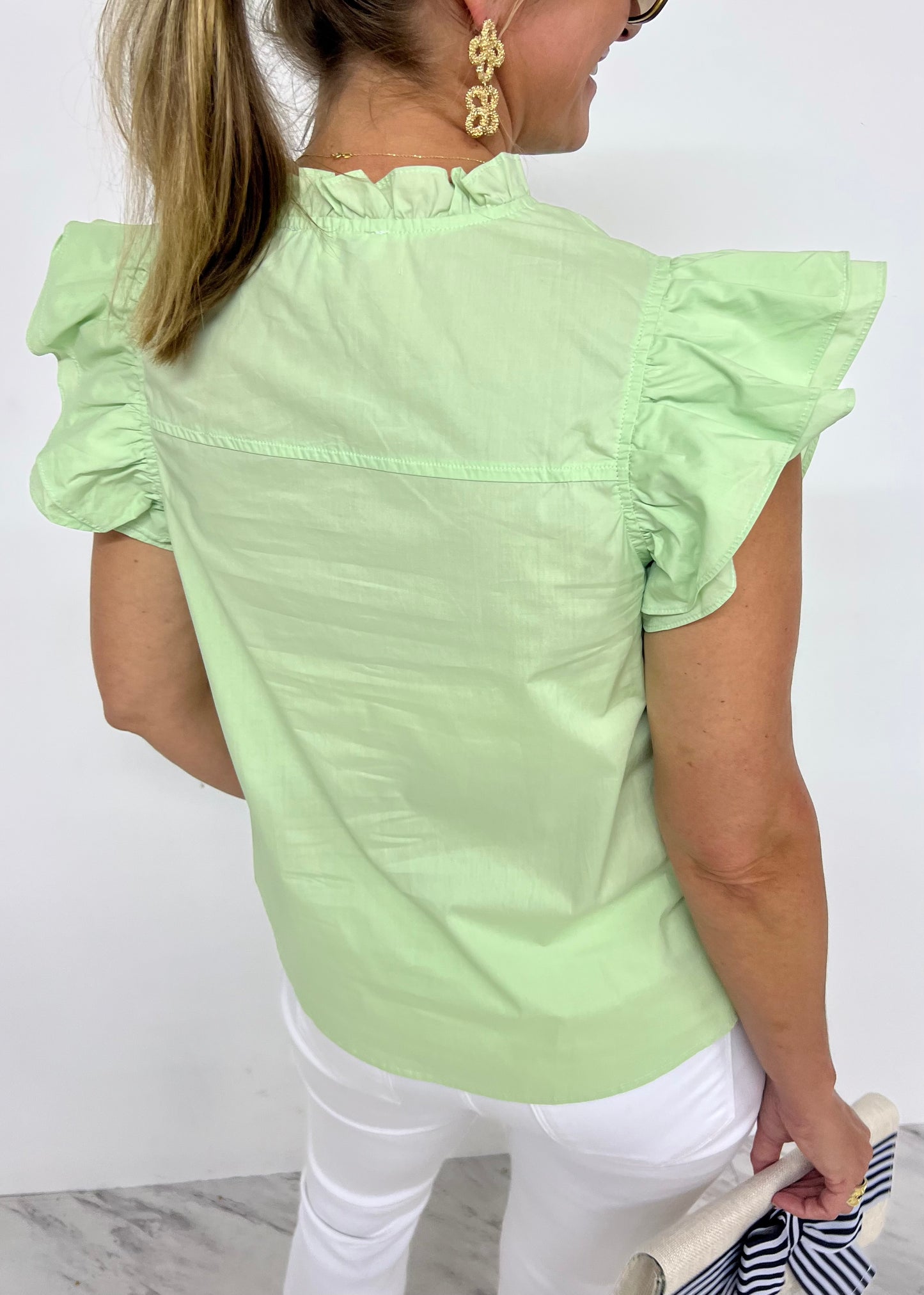 Delaney Green Ruffle Sleeve Top-FINAL SALE