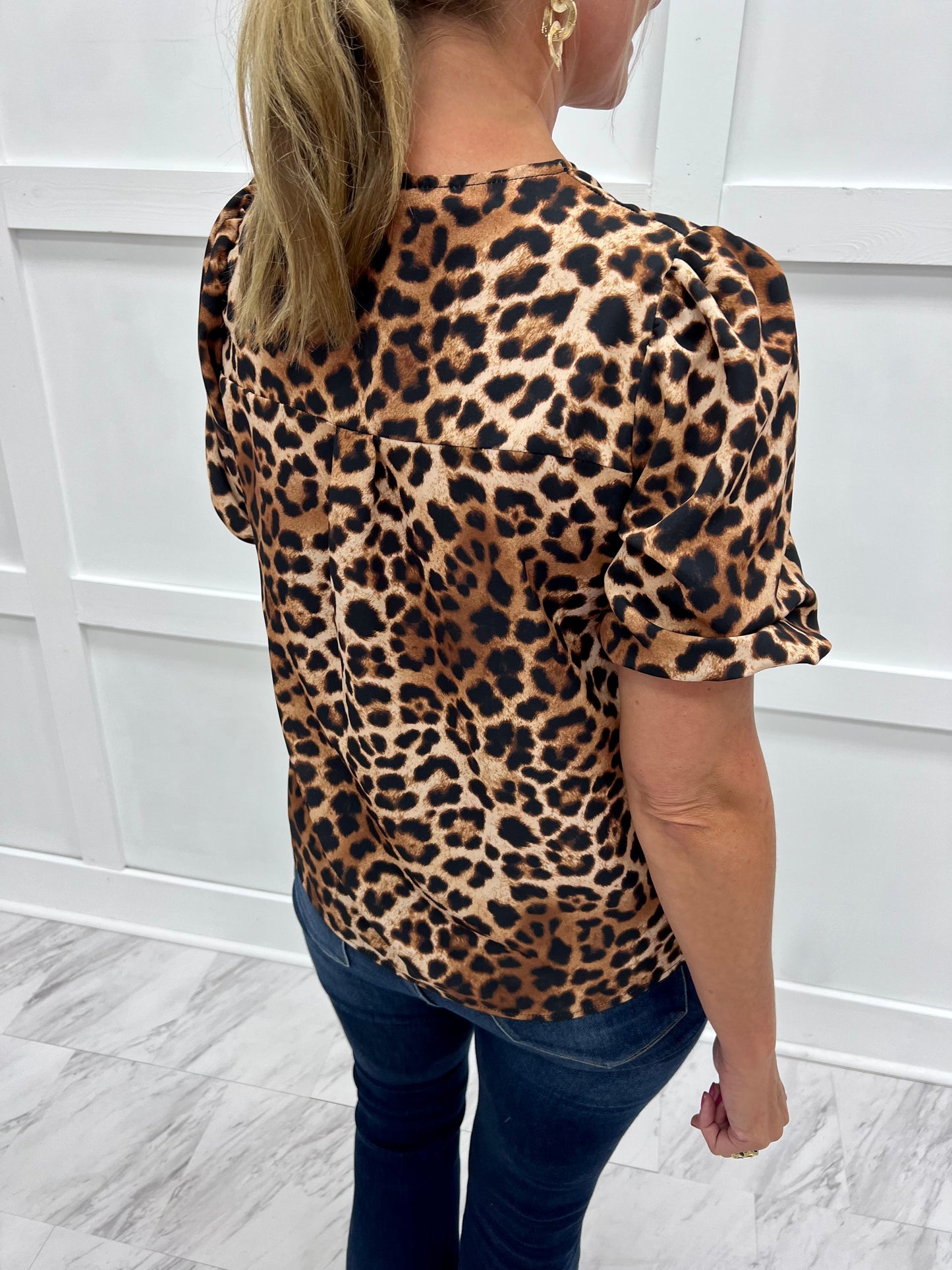 Lainey Leopard Tie Front Top
