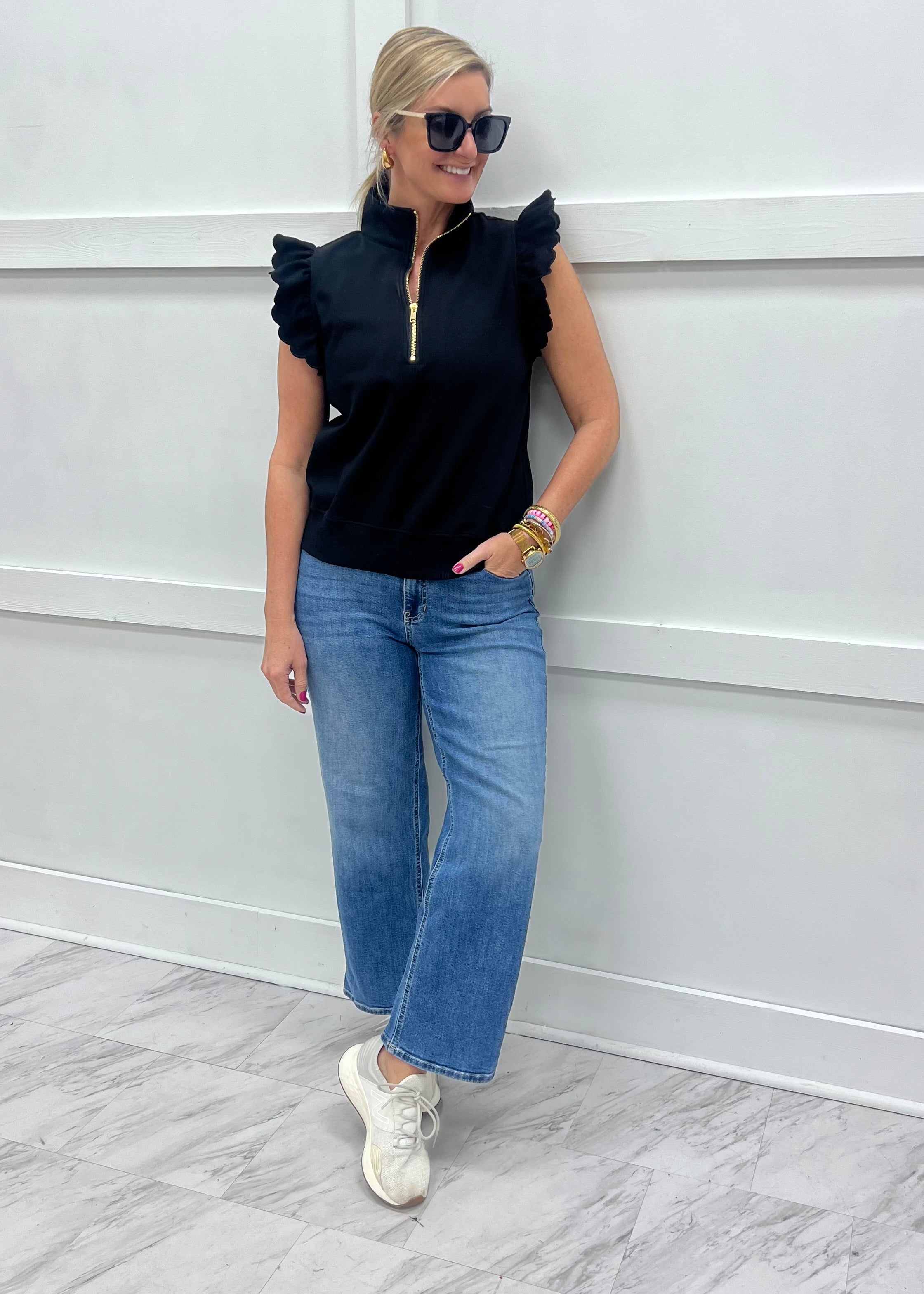 Adley Scallop + Zipper Top (Black) – shop chartreuse