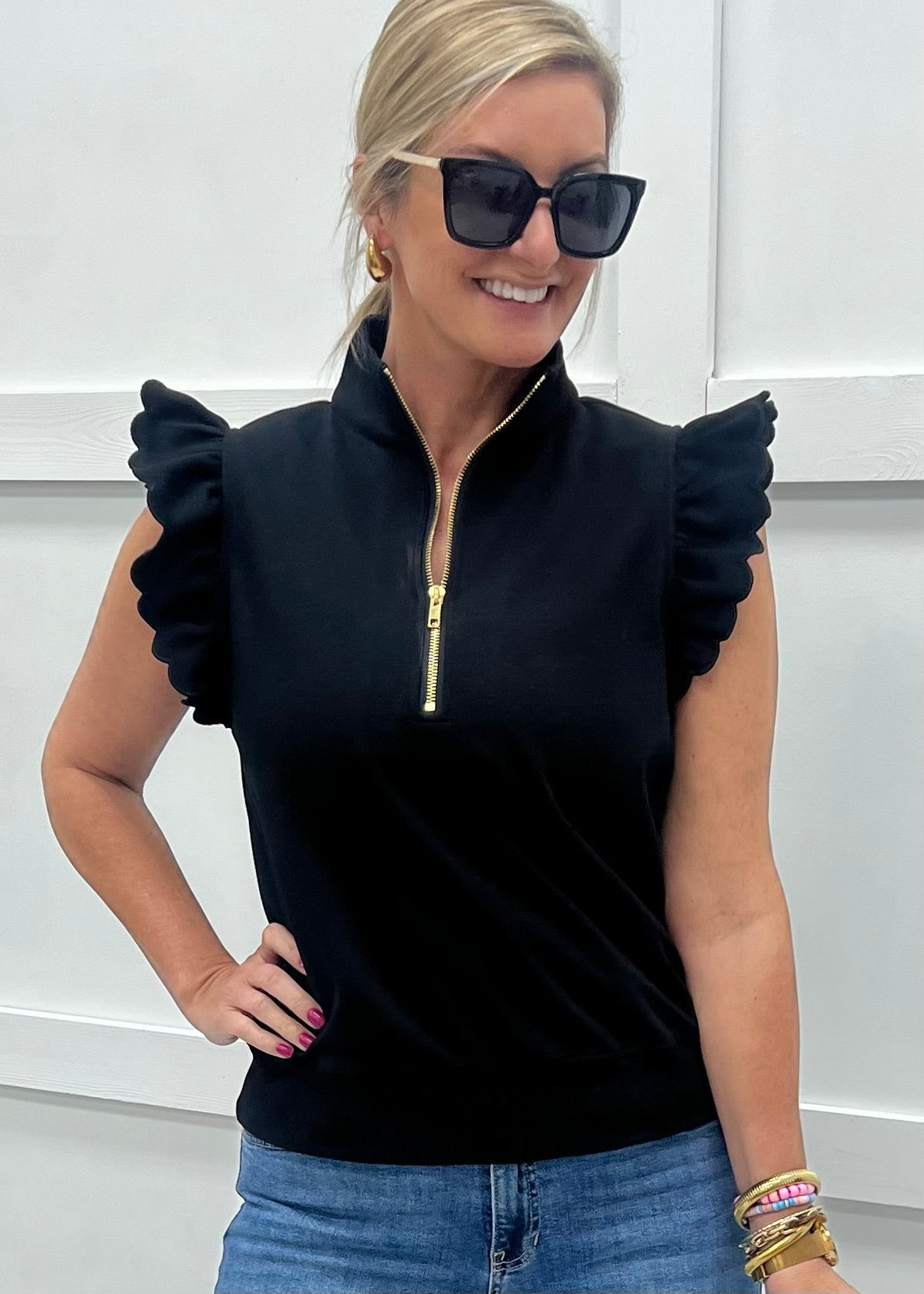 Adley Scallop + Zipper Top (Black) – shop chartreuse