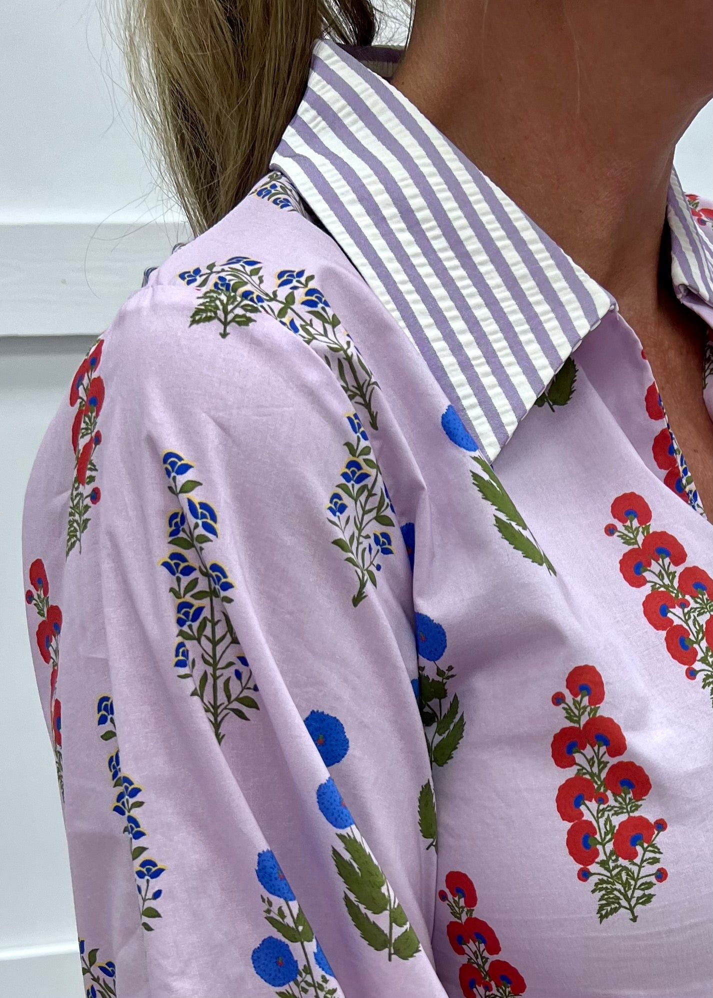 Lavender Haze Flower + Stripe Top