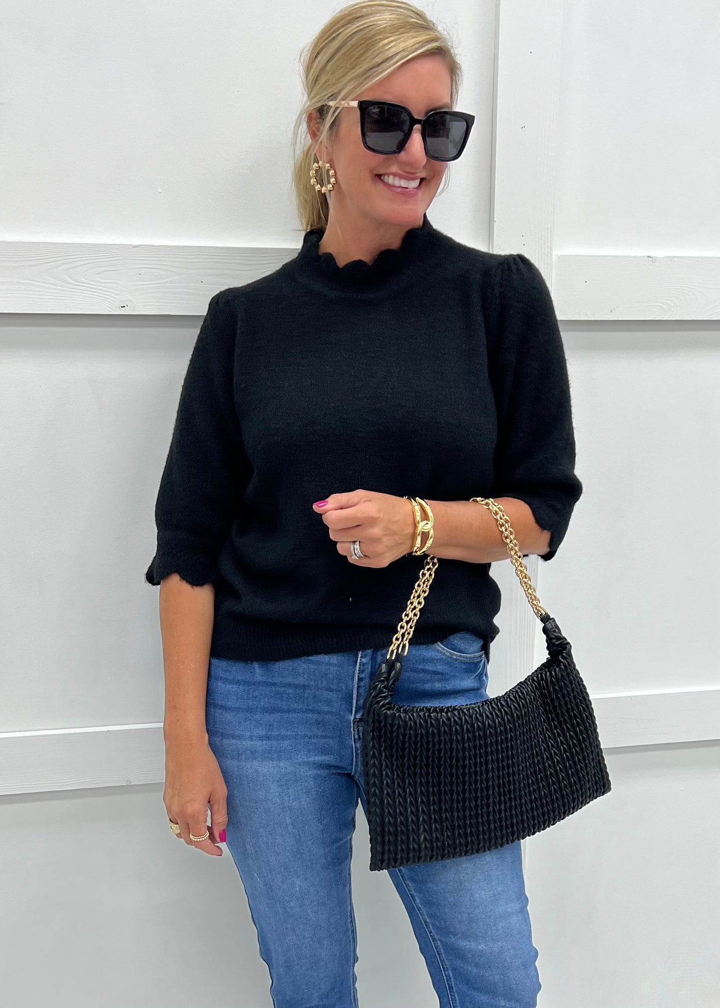 Elevate Scallop Sweater (Black)