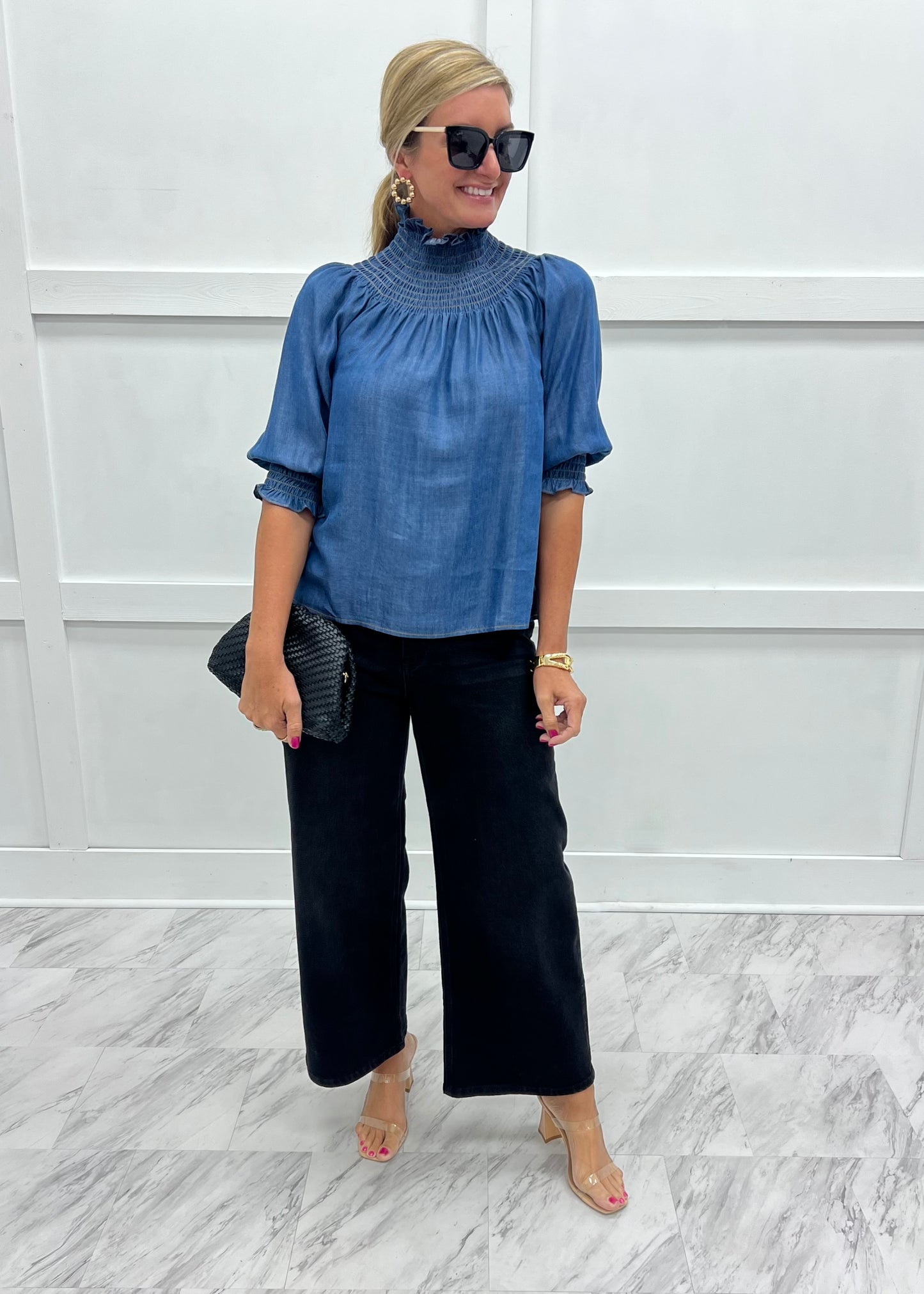 Verity Chambray Smocked Top
