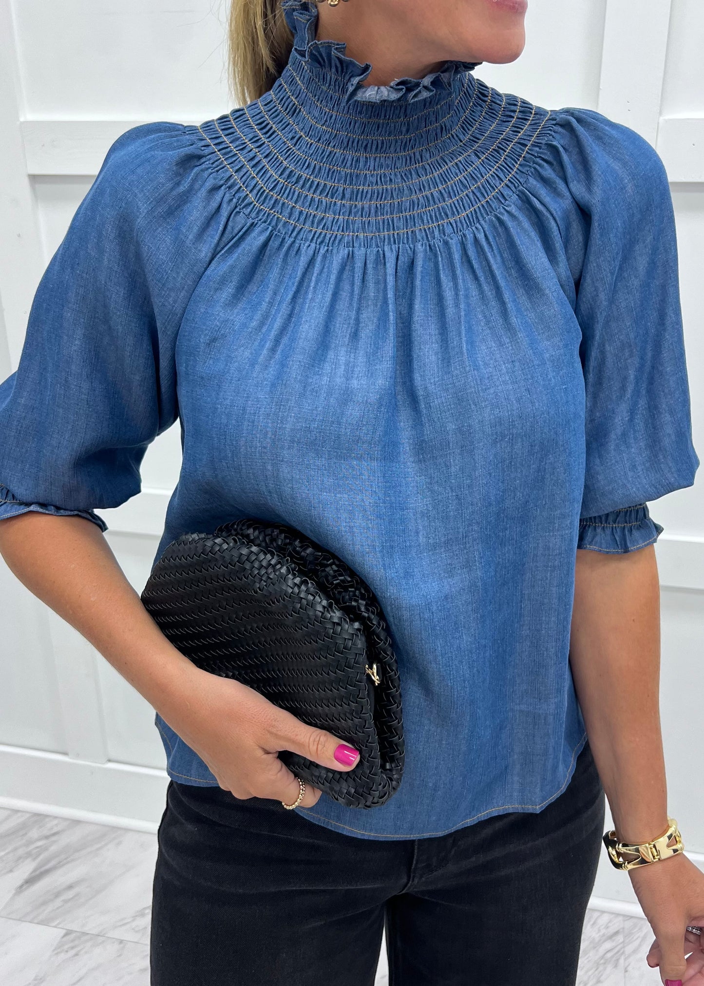 Verity Chambray Smocked Top