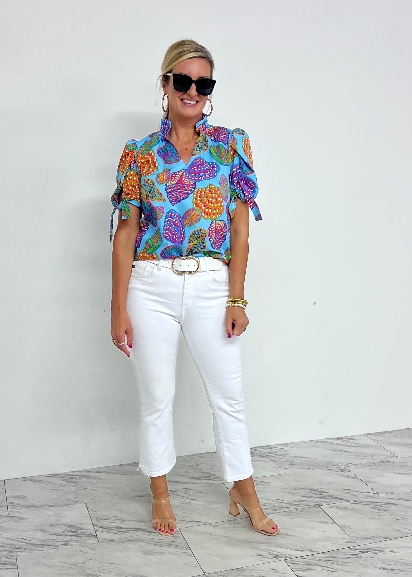 Simaya Shell Tie Sleeve Top-FINAL SALE