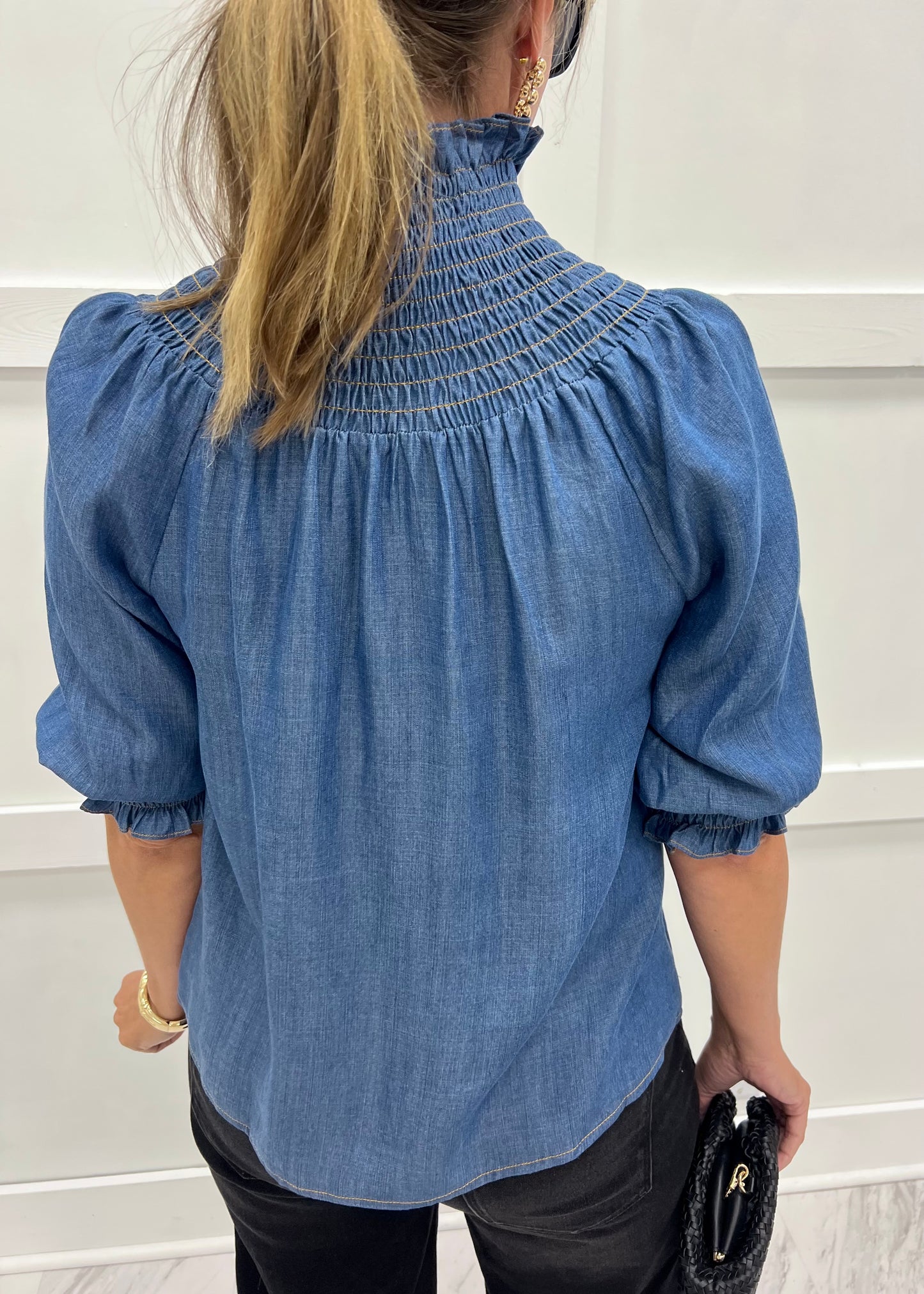 Verity Chambray Smocked Top