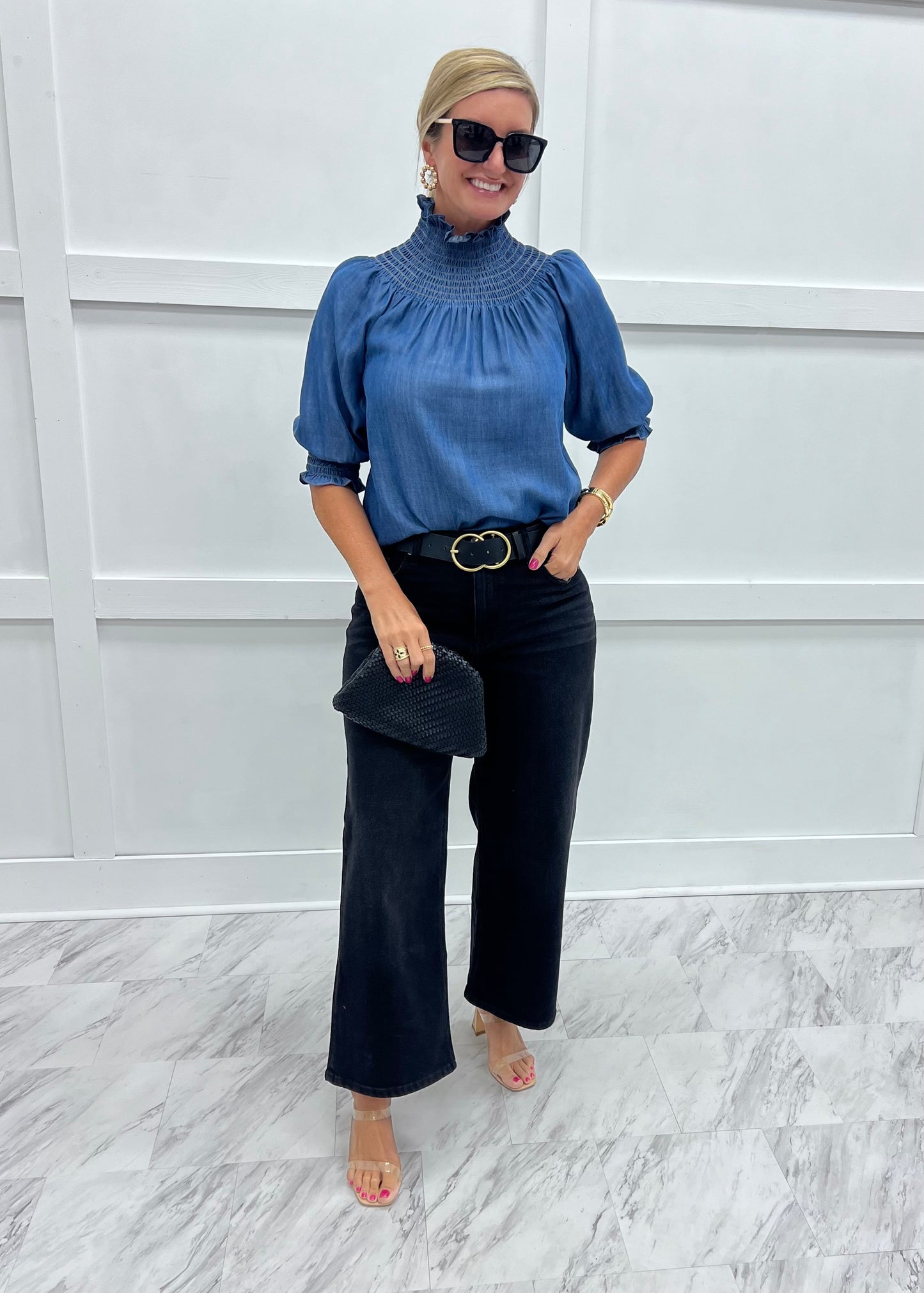 Verity Chambray Smocked Top
