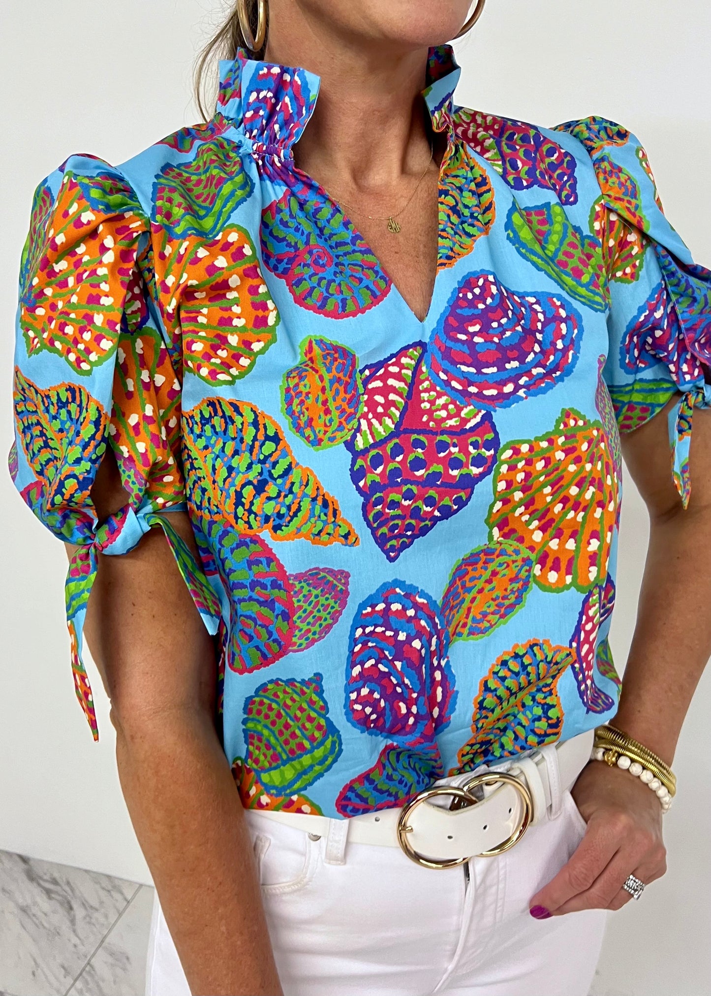 Simaya Shell Tie Sleeve Top-FINAL SALE