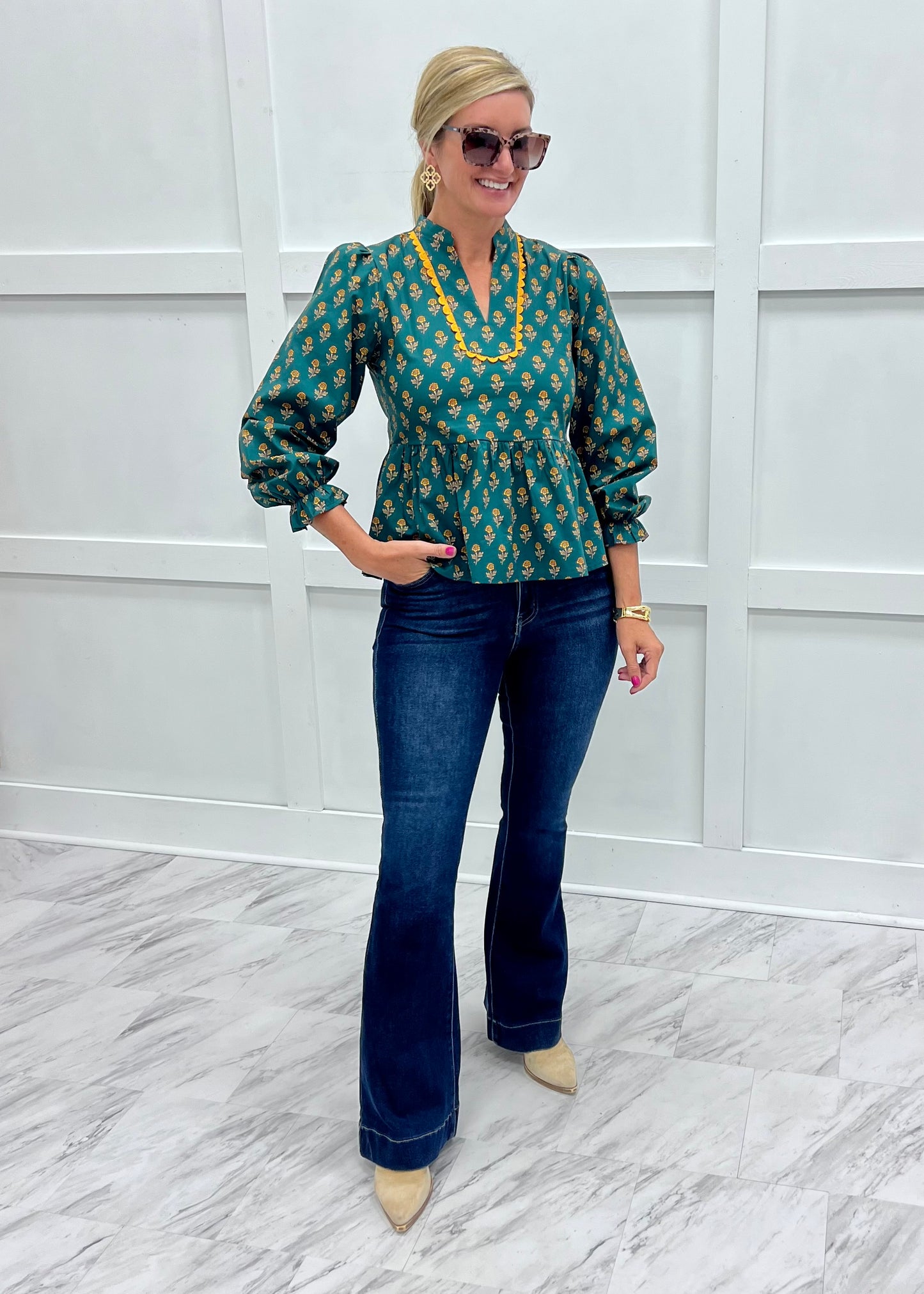 Sadler Print + Scallop Top