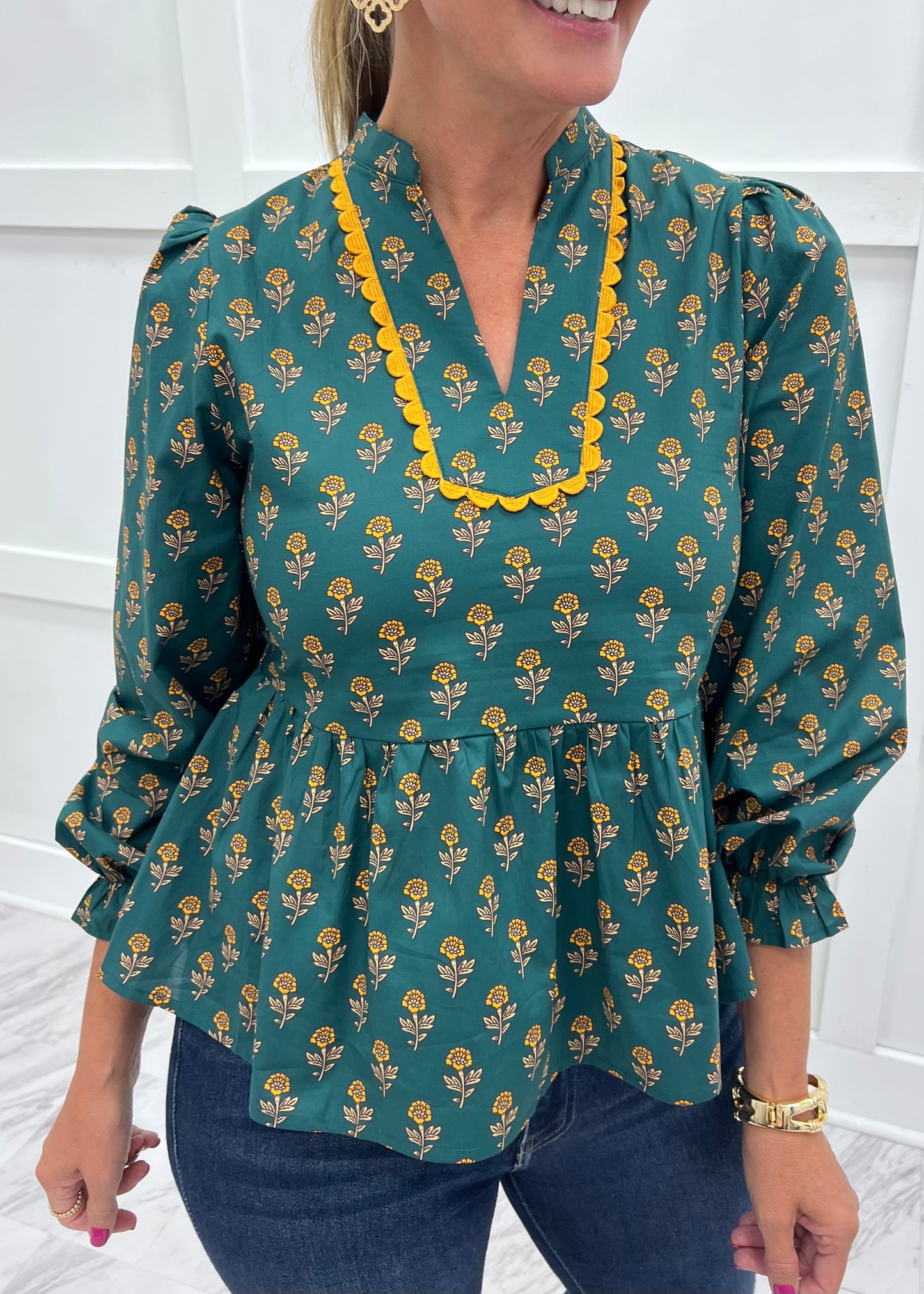 Sadler Print + Scallop Top