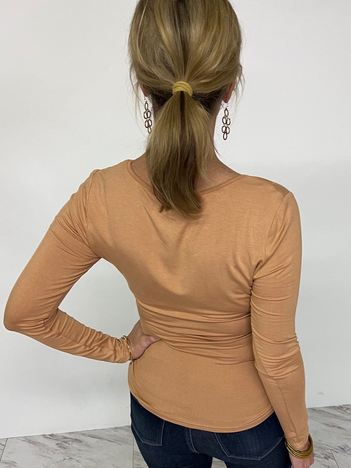 Chelsea Check Neck Top (Camel) - FINAL SALE