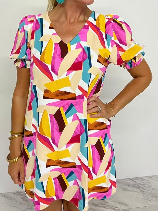 Clare Print V.Neck Dress - FINAL SALE