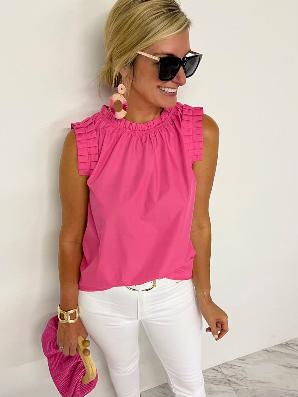 Hot pink ruffle top