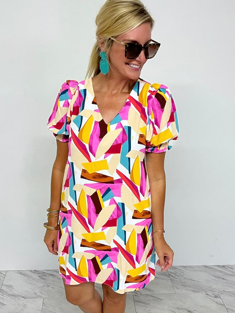 Clare Print V.Neck Dress - FINAL SALE