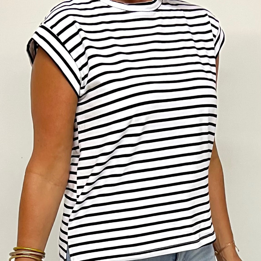 Carson Stripe Short Sleeve Top (Black) - FINAL SALE