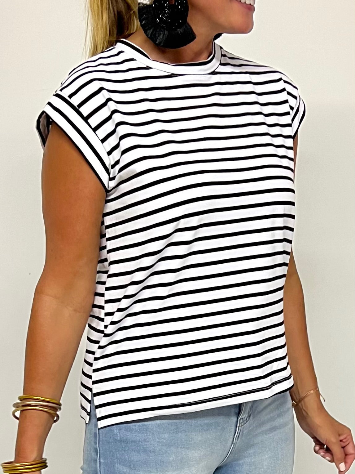 Carson Stripe Short Sleeve Top (Black) - FINAL SALE