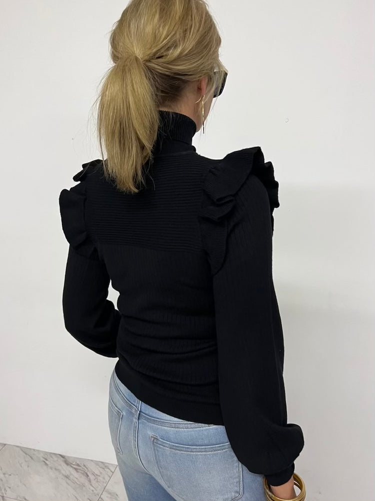 
                  
                    Tinsley Ruffle Turtleneck (Black)-FINAL SALE
                  
                