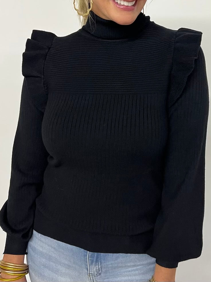 
                  
                    Tinsley Ruffle Turtleneck (Black)-FINAL SALE
                  
                