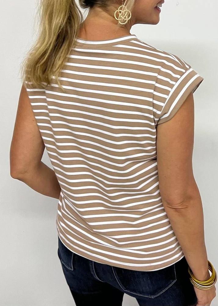 
                  
                    Carson Stripe Short Sleeve Top (Taupe)
                  
                