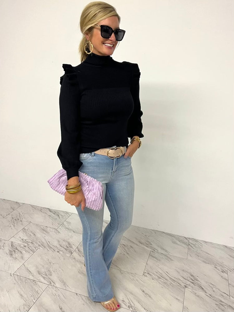 
                  
                    Tinsley Ruffle Turtleneck (Black)-FINAL SALE
                  
                