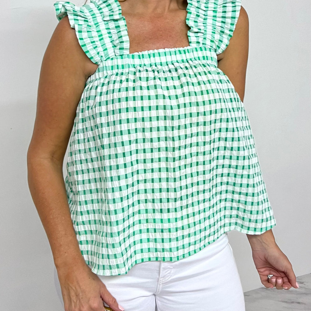 Gloria Green Gingham Tank Top - FINAL SALE