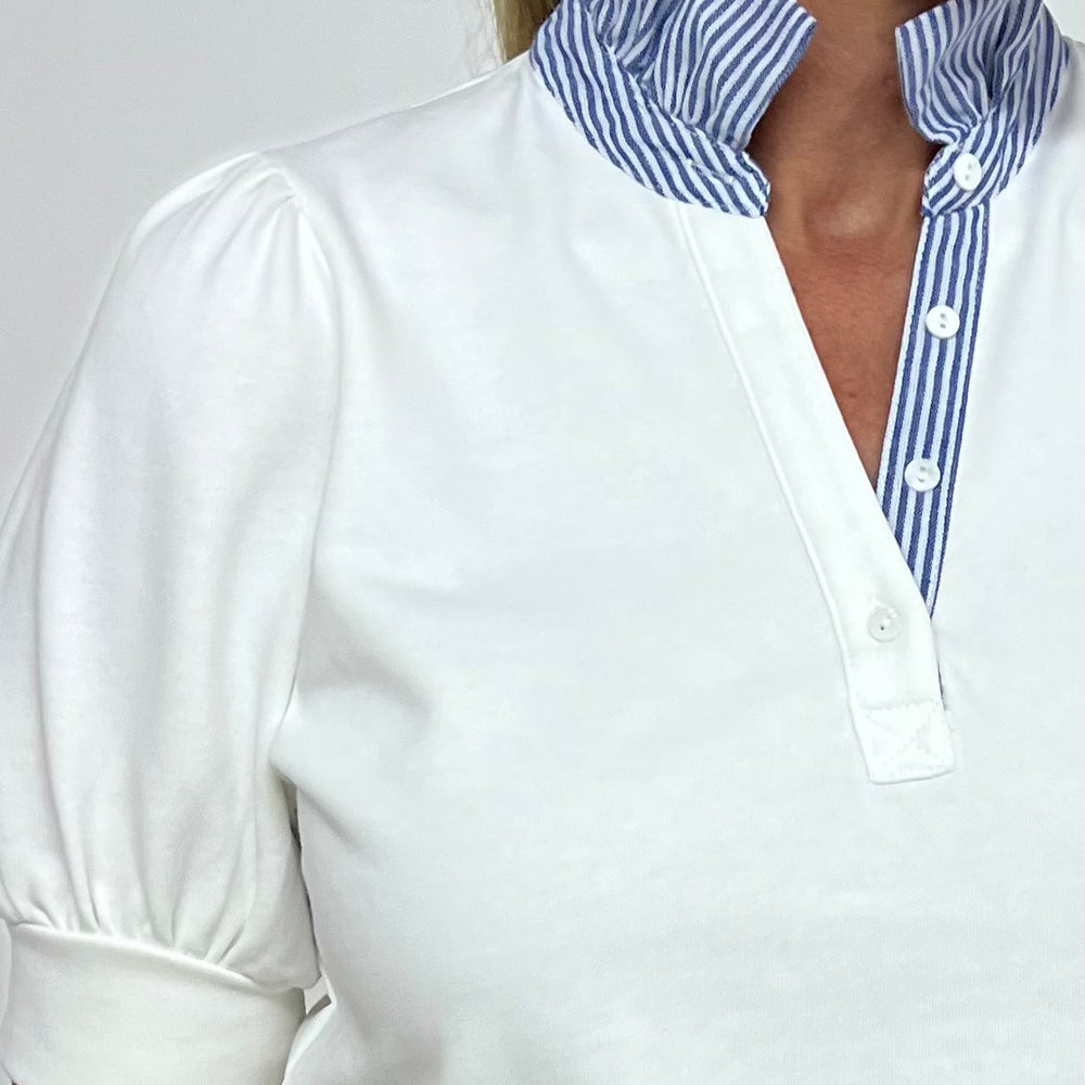 Kiawah Stripe Collar Top (White)
