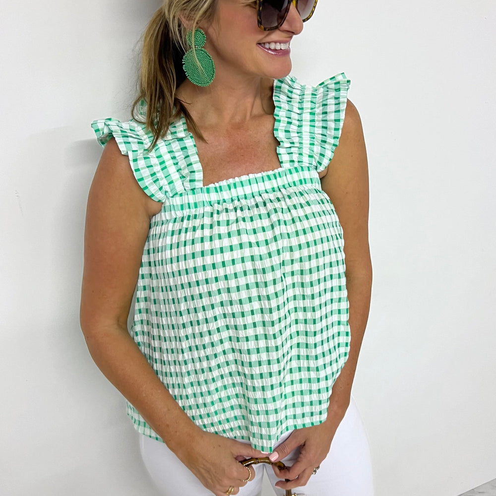 Gloria Green Gingham Tank Top - FINAL SALE