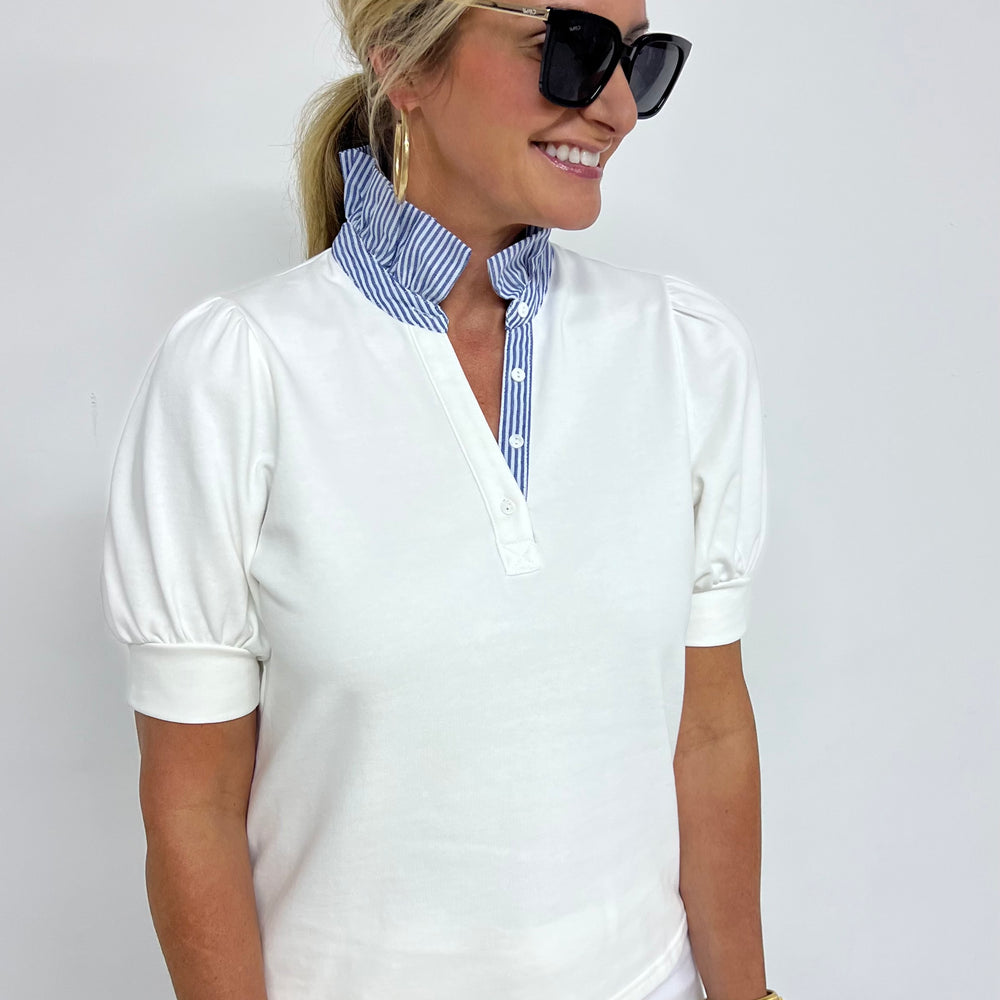 
                  
                    Kiawah Stripe Collar Top (White)
                  
                