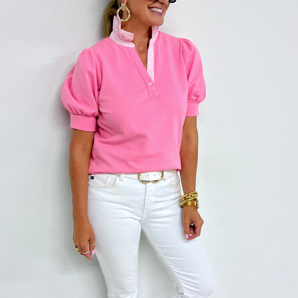 Kiawah Stripe Collar Top (Pink)