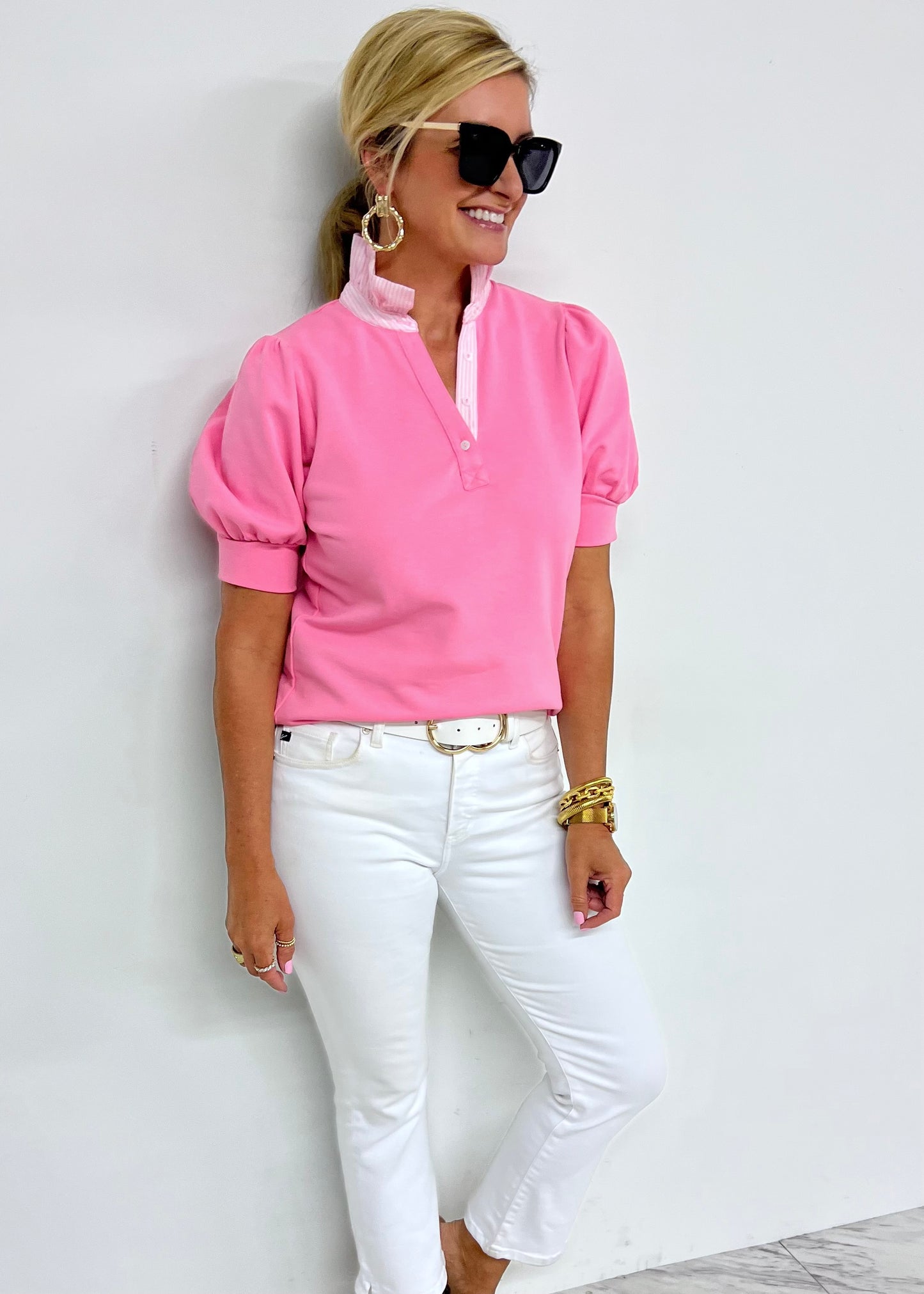 Kiawah Stripe Collar Top (Pink)