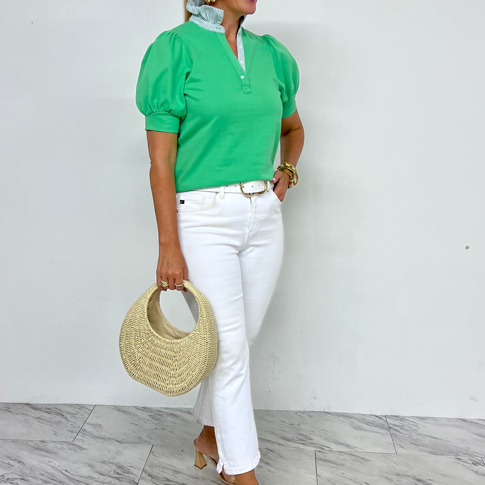 Kiawah Stripe Collar Top (Green)