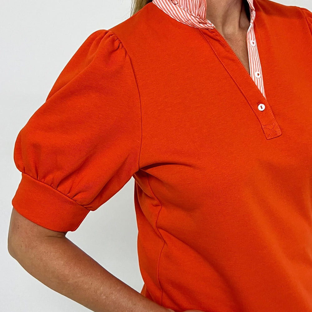 Kiawah Stripe Collar Top (Orange)