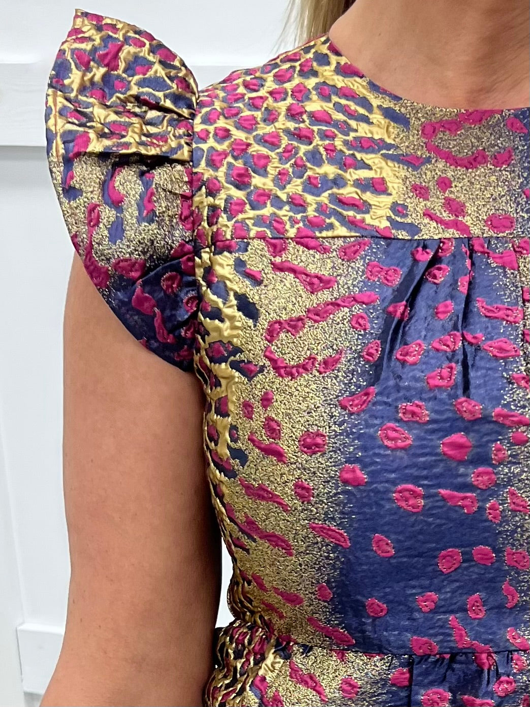 Dalia Textured Flutter Sleeve Dress