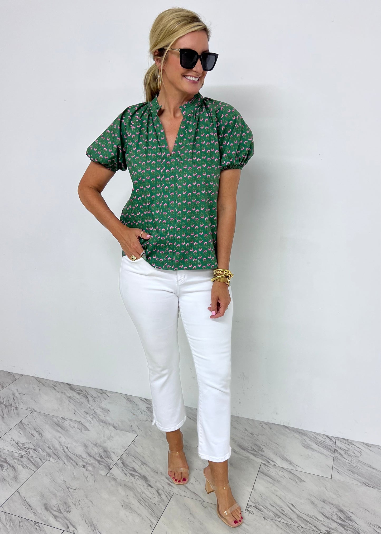Isha Green Flower Top