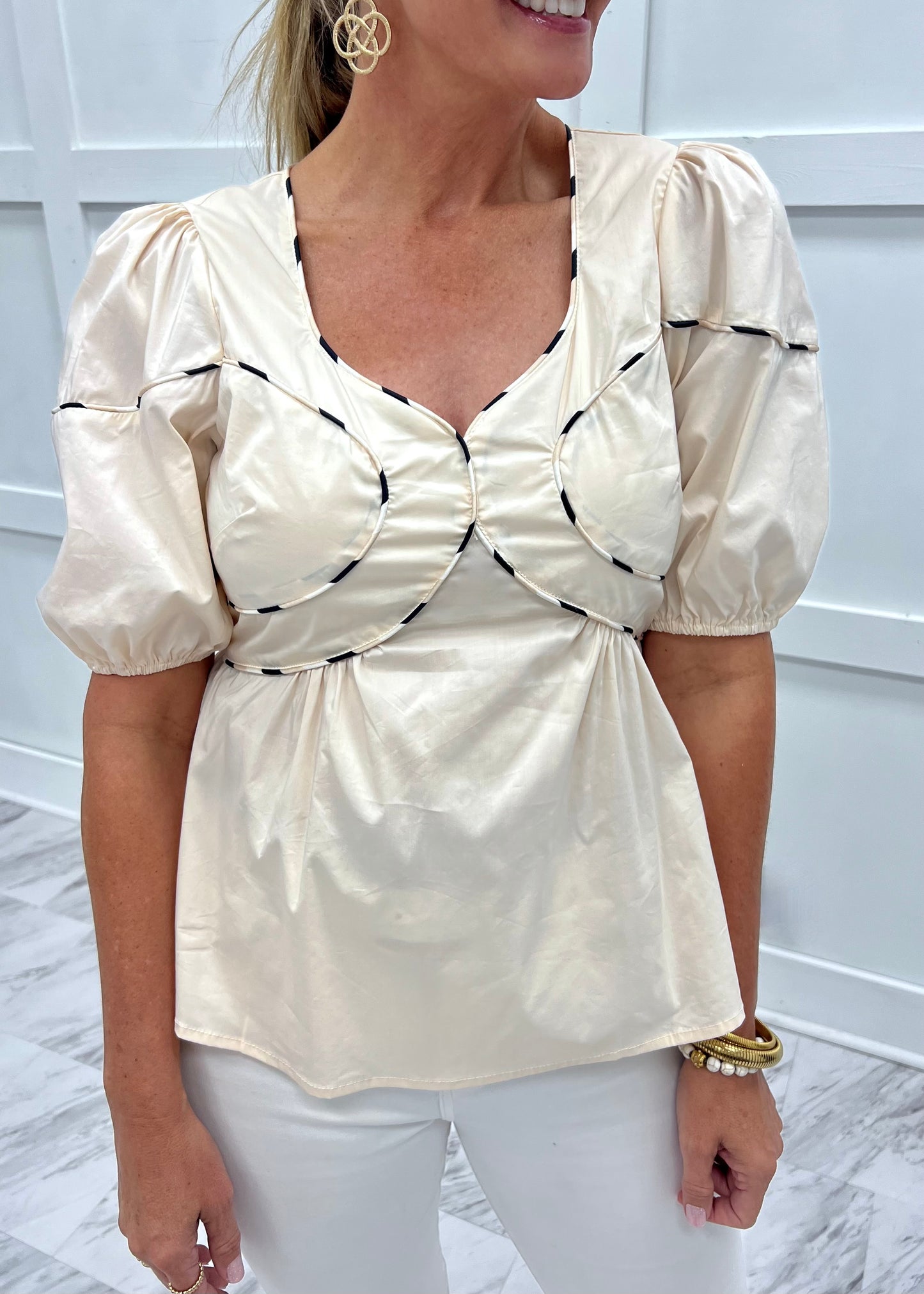Patterson Piping Puff Sleeve Top