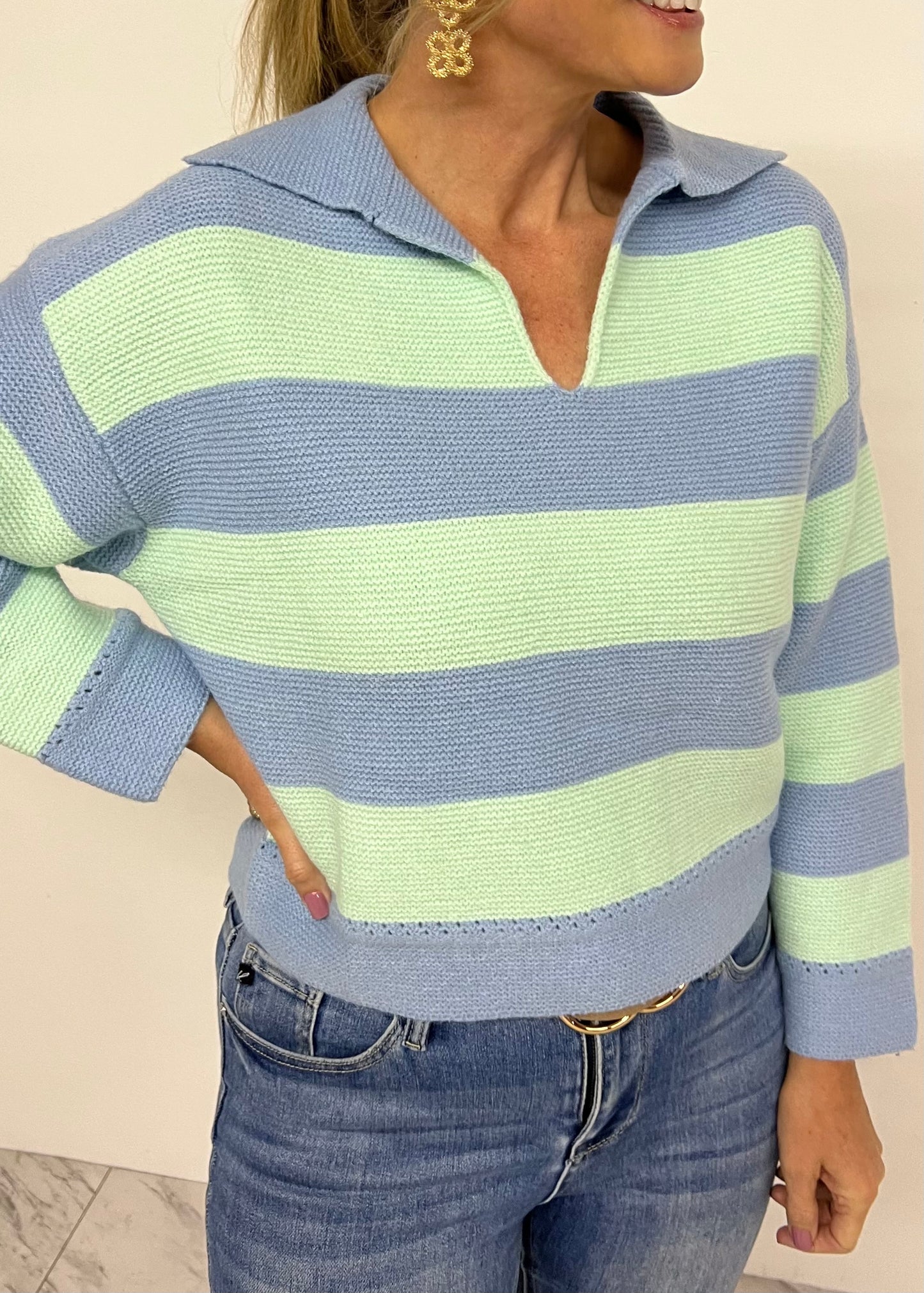 Love Story Stripe + Collar Sweater (Blue Mix)