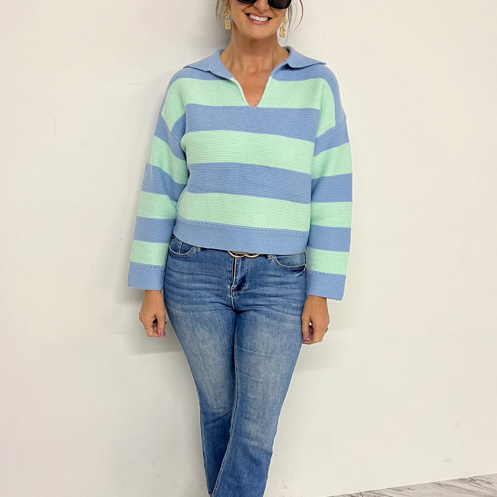 
                  
                    Love Story Stripe + Collar Sweater (Blue Mix)
                  
                