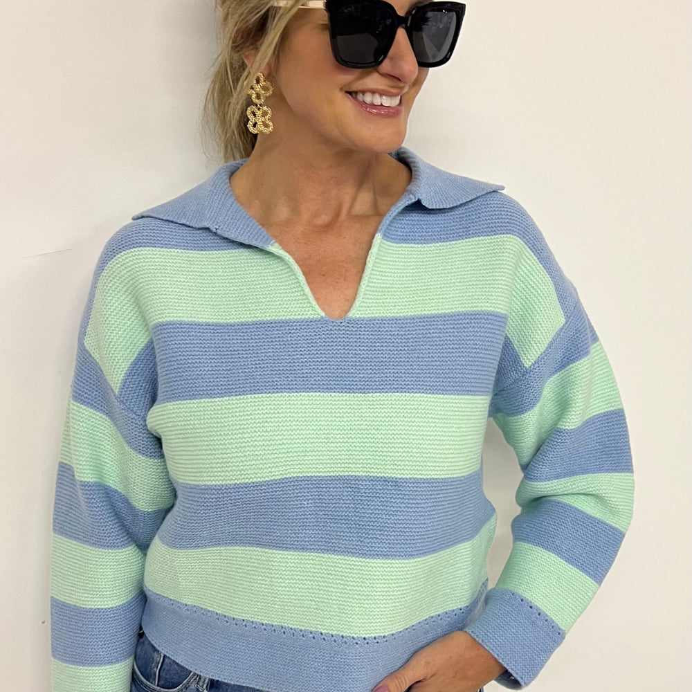 
                  
                    Love Story Stripe + Collar Sweater (Blue Mix)
                  
                